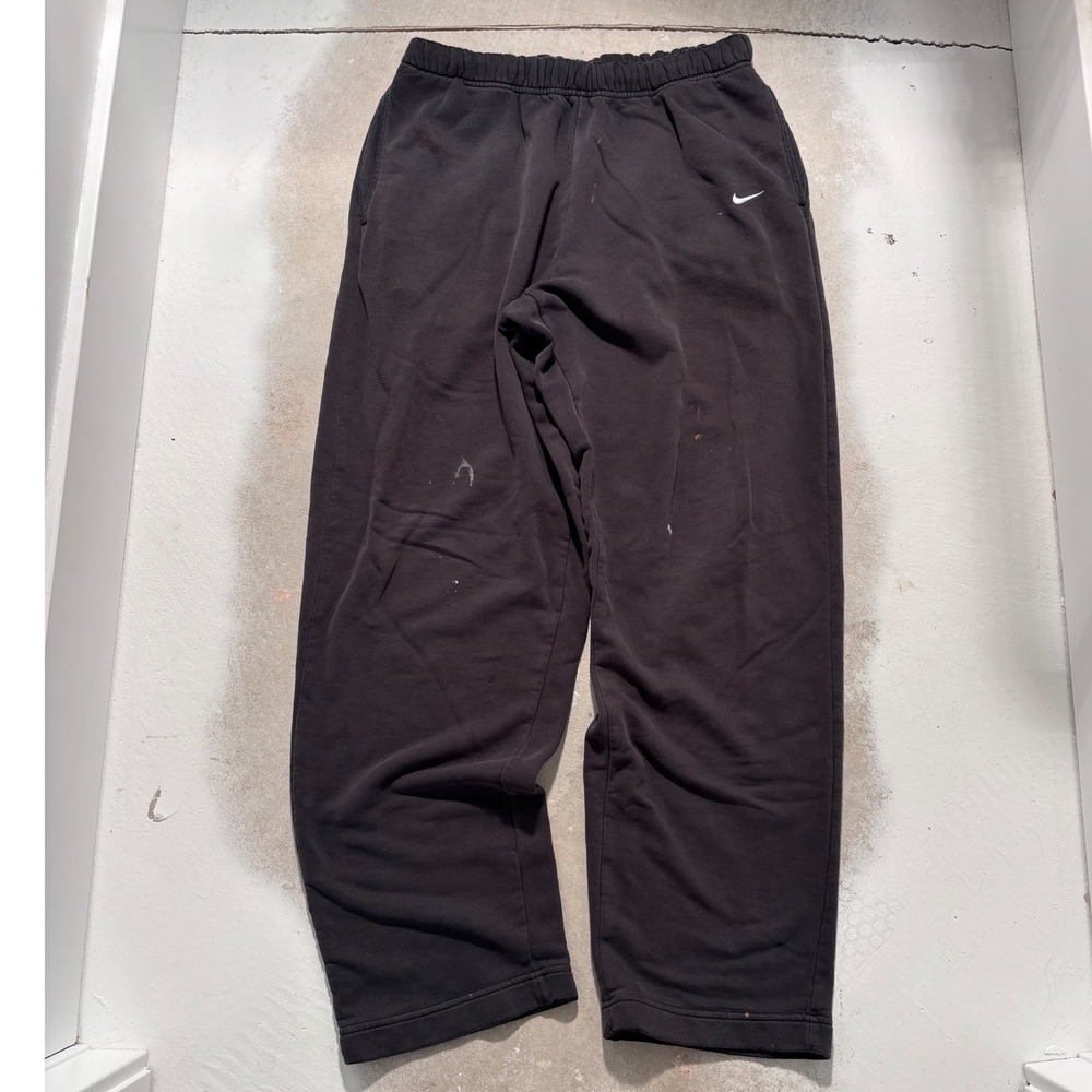 Nike Mens Fleece Sweatpants Black Swoosh Logo Joggers Size Medium Paint Stains